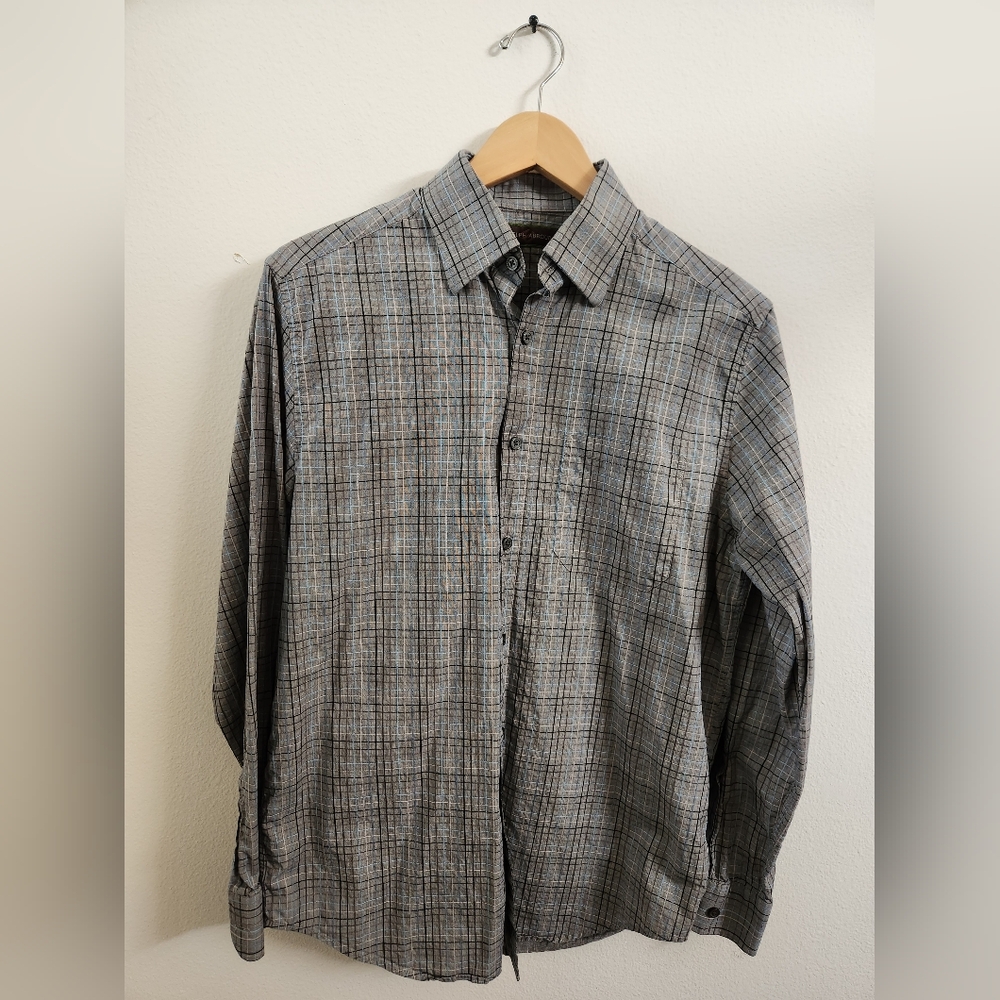 Joseph Abboud Men's Gray Plaid Button-down Long Sleeve Shirt Casual Size Small‎
